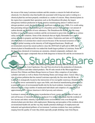 Chemical Plants Effects on the Environment in Lousiana