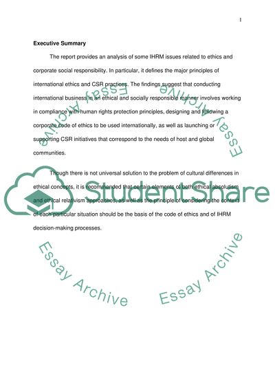 The Major Principles of International Ethics and CSR Practices