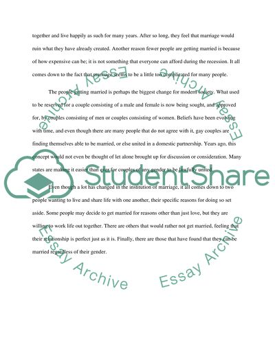 Journal topic:How the institution of marriage has changed for modern society