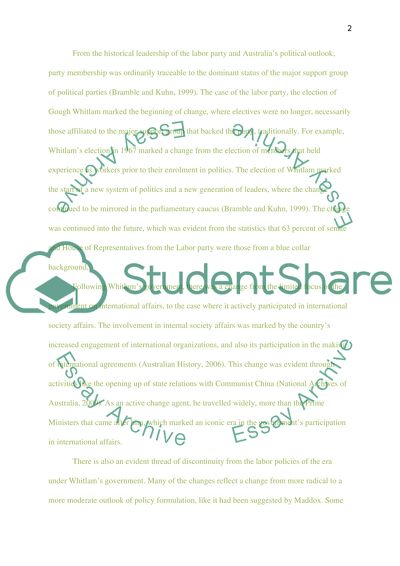 Change and Continuity in Australia under Gough Whitlam Labor Government