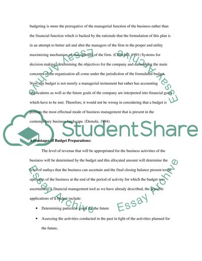 Budget in Management Control Systems