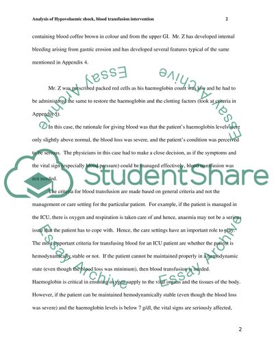 Hypovolemic shock and blood transfusion intervention