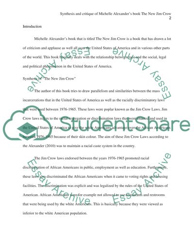 Synthesis and critique of Michelle Alexandars book The New Jim Crow