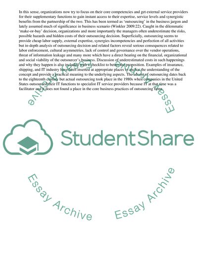Major Risks and Potential Hazards Encountered in Effective Management of Outsourcing Decisions