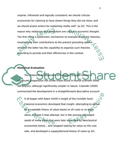 The Development of Economic Thought - the Relativist and Absolutist Perspectives