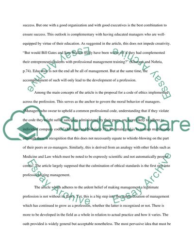 Article Review: Its Time to Make Management a True Profession