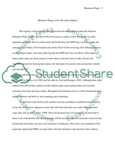 Minimum Wages in the UK Labour Market