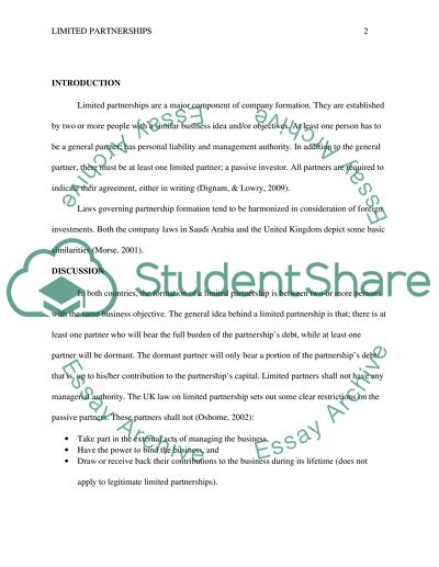 Limited partnership in USA and Uk