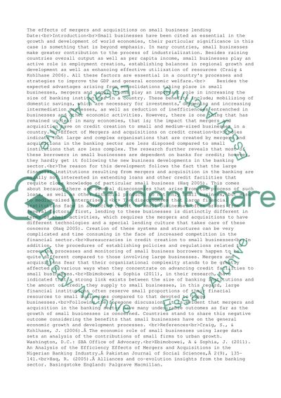 The effects of mergers and acquisitions on small business lending