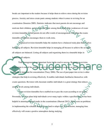 Revision Timetables as an Effective Way of Making Learners Calm During Examination Process