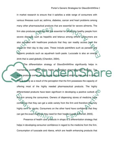 Porters generic strategies for Glaxo Smith Kline
