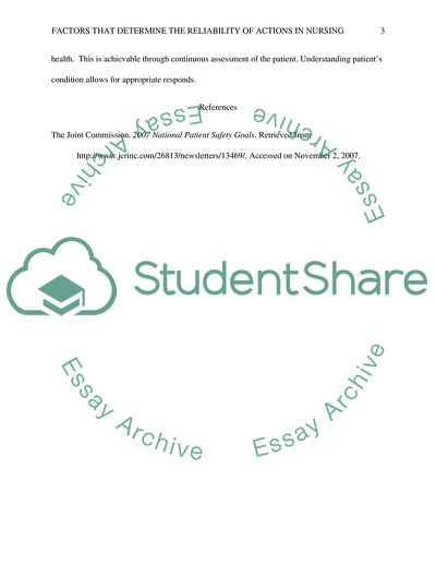 Factors That Determine Reliability of Actions in Nursing