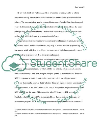 The Value of Internal Rate of Return