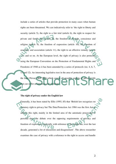 Protection of the Right for Privacy