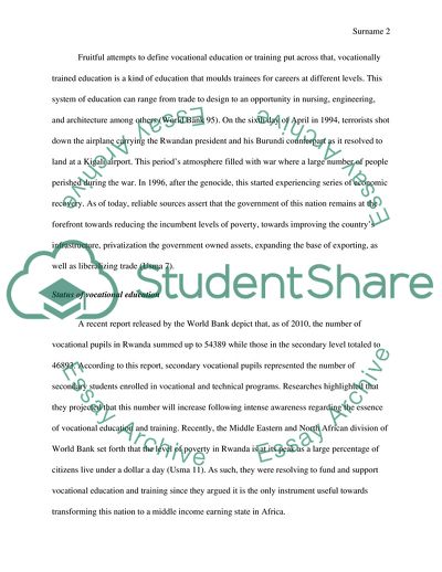 Can Vocational Education Help Rwanda to Recover and Reduce Poverty after the Genocide