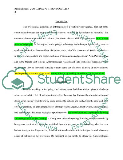 QUO VADIS ANTHROPOLOGISTS