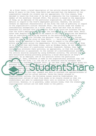 Article analysis about organizational culture