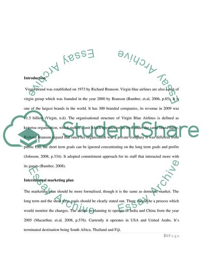 International marketing plan for Virgin Blue Airline