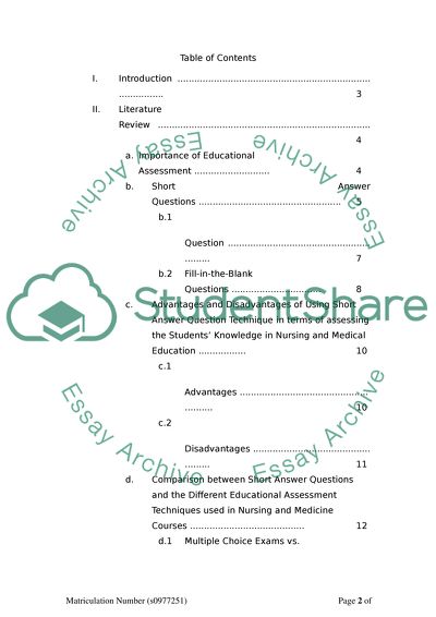 Short Answer Question in Nursing Education