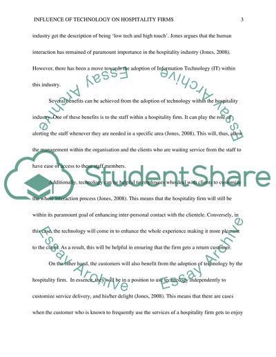 The Influence Of Technology On Hospitality Firms