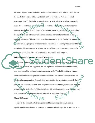 Article analysis Negotiation Without a Net