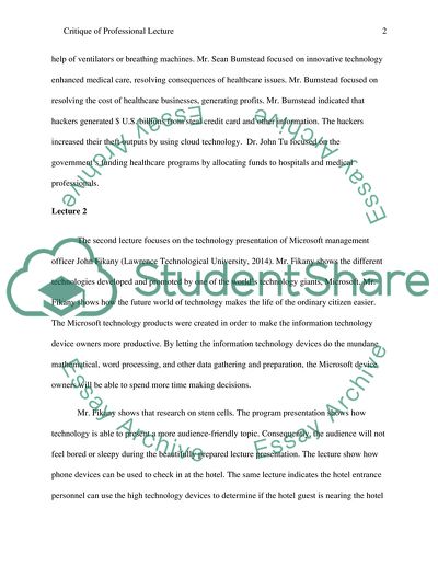 Critique of Professional Lecture #1 and Lecture #2