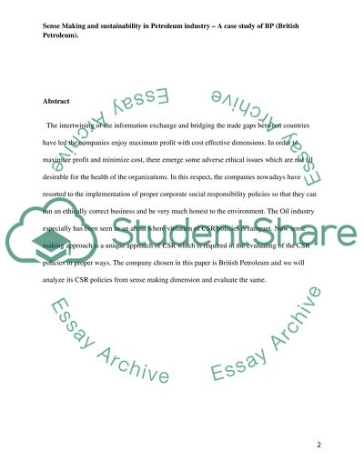Sense Making and sustainability in Petroleum industry