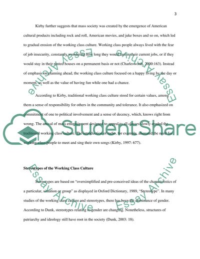 Nature of the Modern Working Class Culture