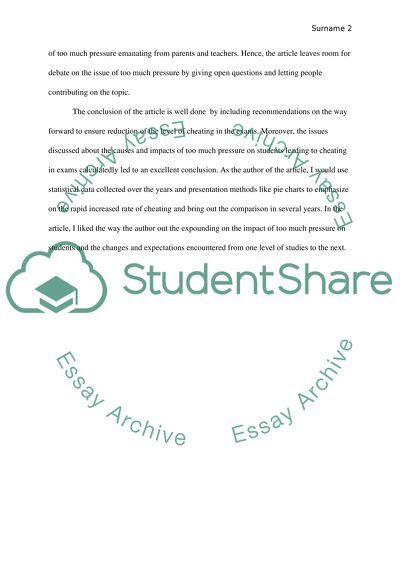 Cheating at the Exams at Too Much Pressure by Catherine Rampell