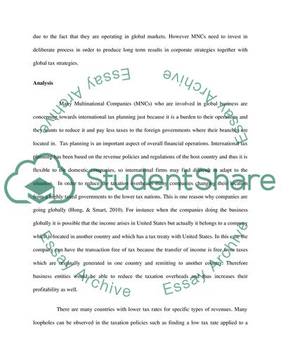 International Taxation and Multi National Companies