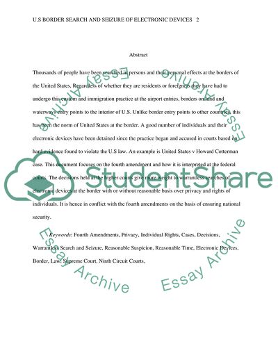 Constitutionality of Search and Seizure of Electronic Devices at the Boarder, without a Warrant