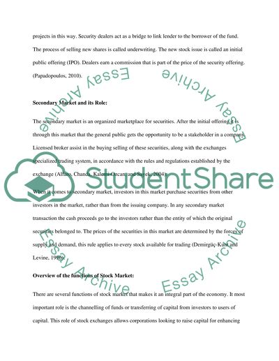 Role and Functioning of Stock Markets