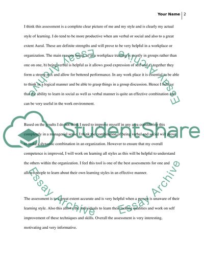 MGT501 - Mgmt. and Org. Behavior session long project 3 (learning styles.)