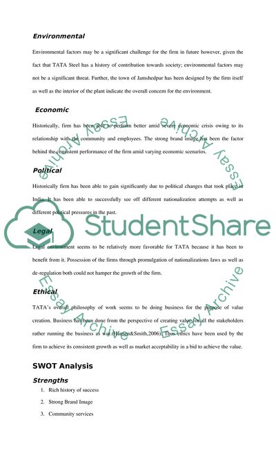 STEEPLE and SWOT Analysis in the TATA Steel