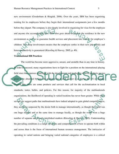 Human Resource Management Practices in International Context