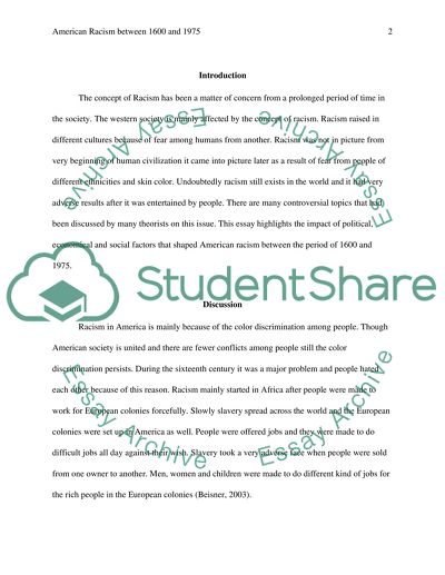 American racism between 1600 and 1975