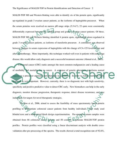 The Significance of MALDI-TOF in Protein Identifications and Detection of Cancer