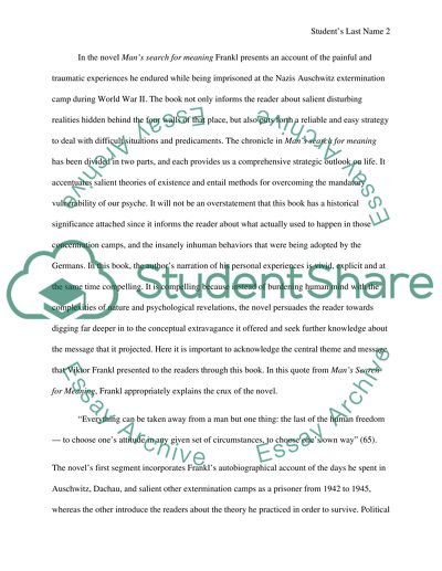 Viktor E. Frankls Mans Search for Meaning