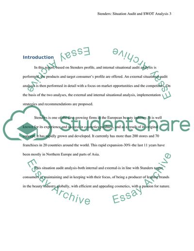 Stenders: Situation Audit and SWOT Analysis