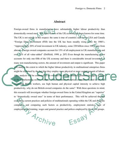 Foreign Versus Domestic Firms in the UK