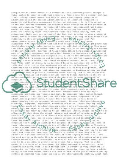 Advertisement or Commercial Engaging a Value System in order to Sell