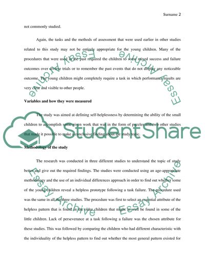 Helplessness in Early Childhood: The Role of Contingent Worth