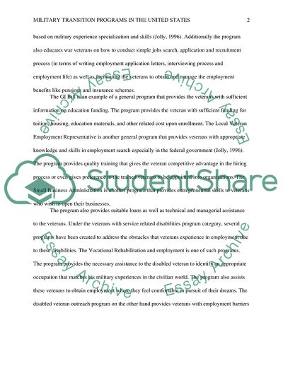 Military Transition Programs in the United States