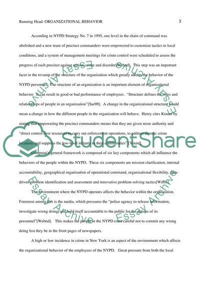 Organizational Behavior in the New York Police Department (NYPD)