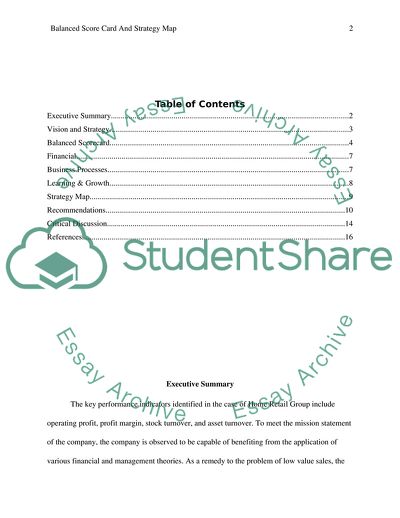 Balanced Score Card and Strategy Map for Home Retail Group