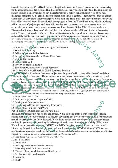 Role of the World Bank in International Public Policy Management