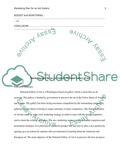 Marketing Plan For An Art Gallery National Gallery of Art