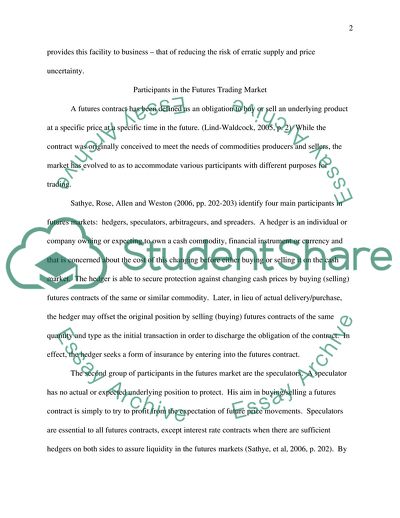 The US Futures Markets as a Risk Management Technique