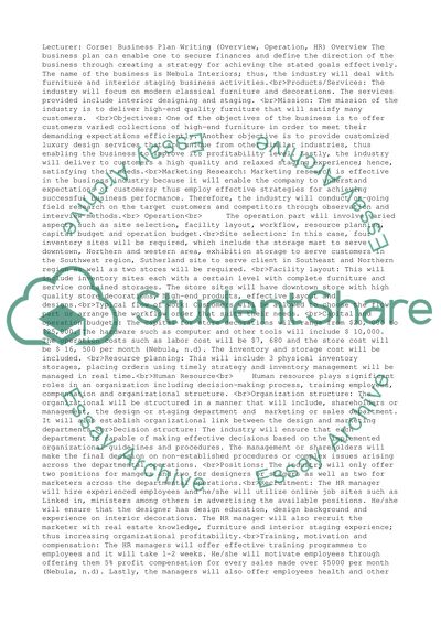 Business Plan Writing (Overview, Operation, HR)