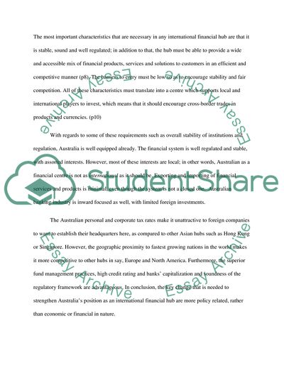 Strengths of Australia as a possible international financial centre